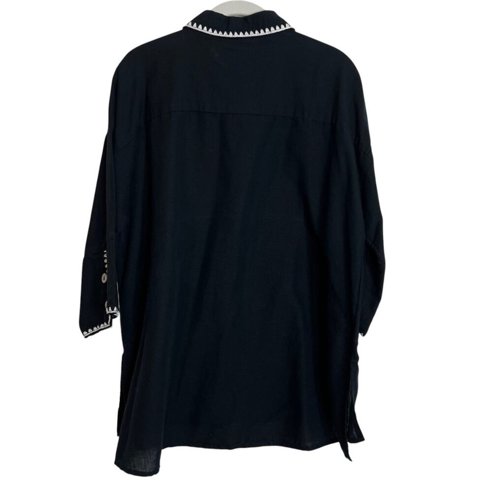 Soft Surroundings Marisol Linen Cotton Tunic PXL Black White Embroidered Buttons - Picture 3 of 5